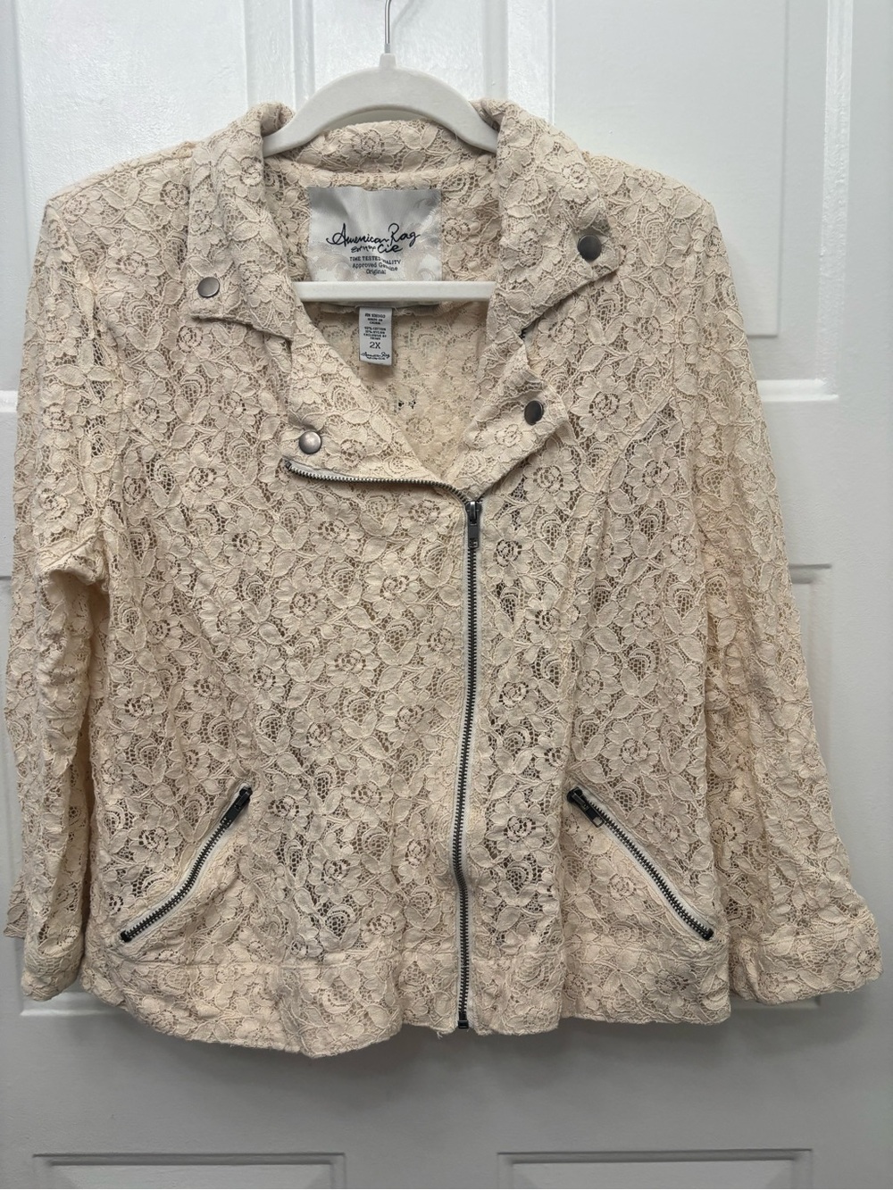 American Rag Cream Lace Moto Jacket